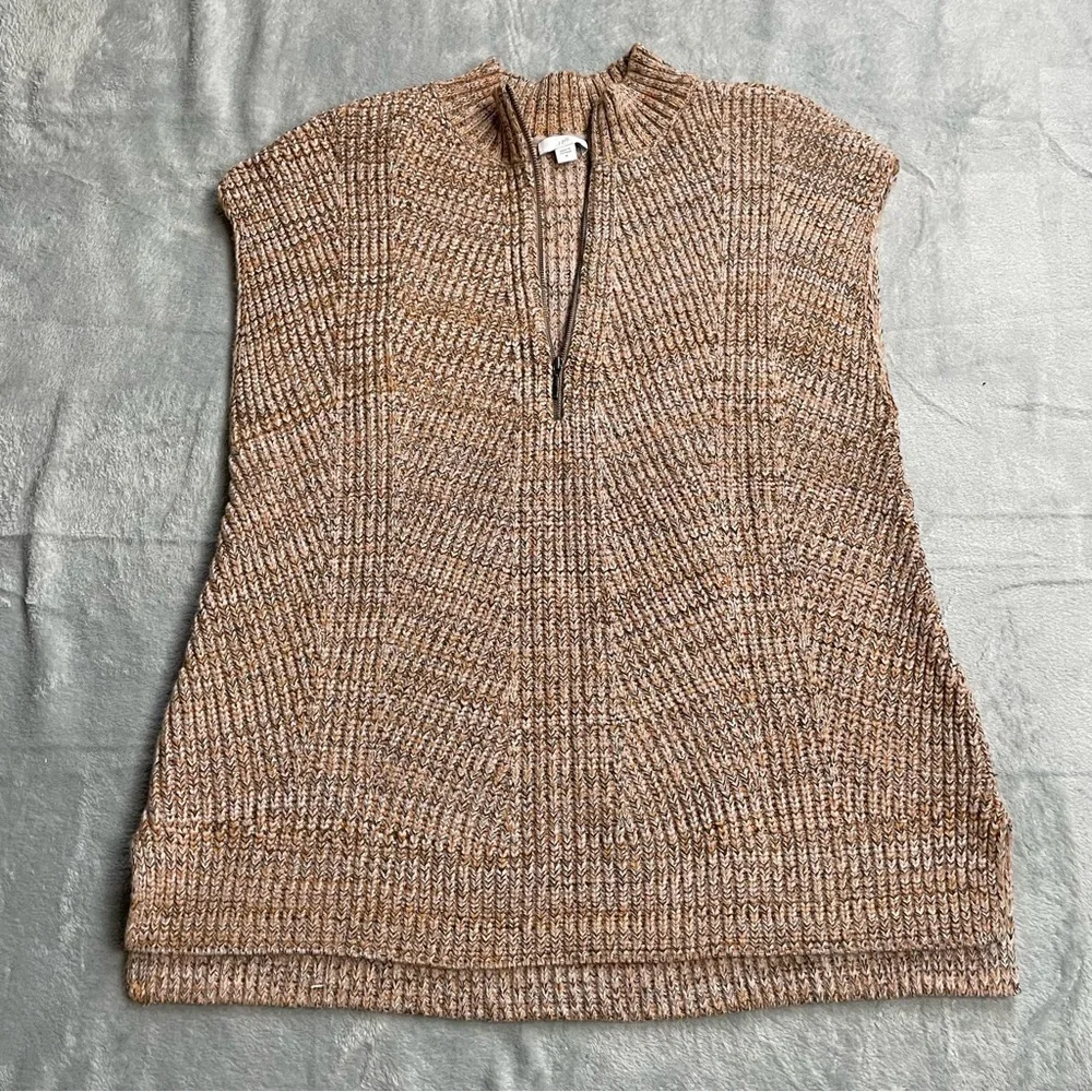J.Jill‎ Sweater Vest Medium Rib Knit Sleeveless 1/4 Zip Pumpkin Spice Marl